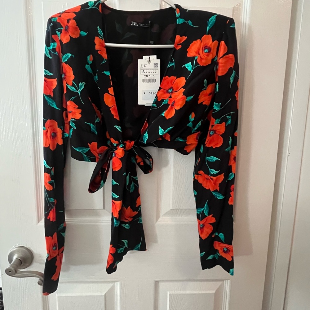 zara cropped tie shirt